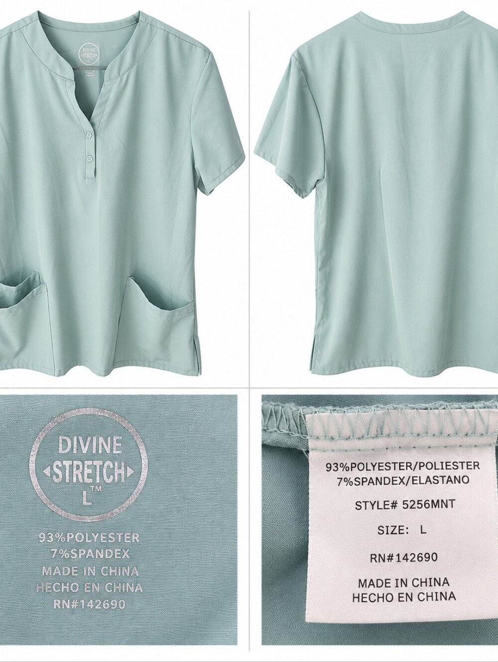 Divine Stretch Women's Scrub Top, Size L Mint Green, Size L